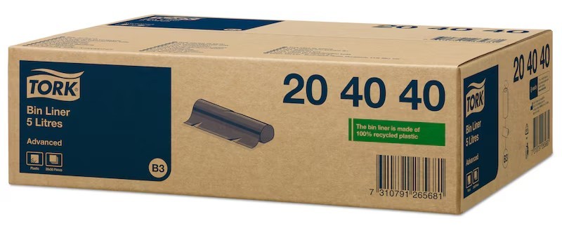 1 carton de 20 rlx à 50 sacs poubelle 5 l Tork, 330x400mm