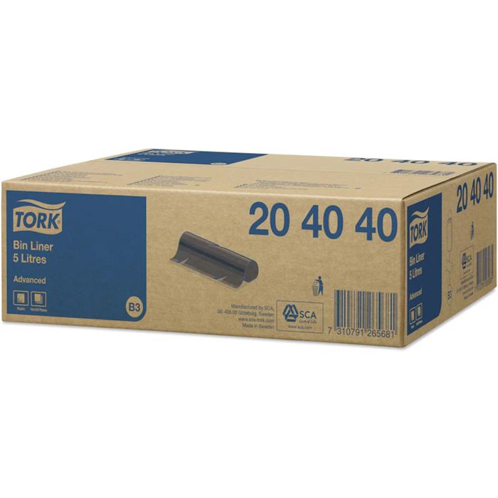 1 carton de 20 rlx à 50 sacs poubelle 5 l Tork, noir 330x400mm
