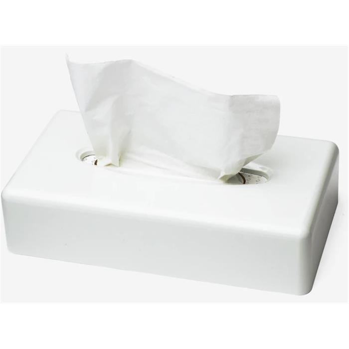 Distributeur mouchoirs démaquillants, plastique, blanc