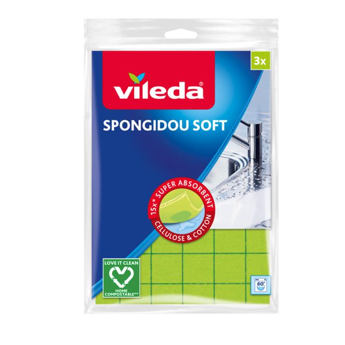 1 emballage à 3 pièces Vileda Spongidou  Lavette compostable et Biodégradable  (ct 30)