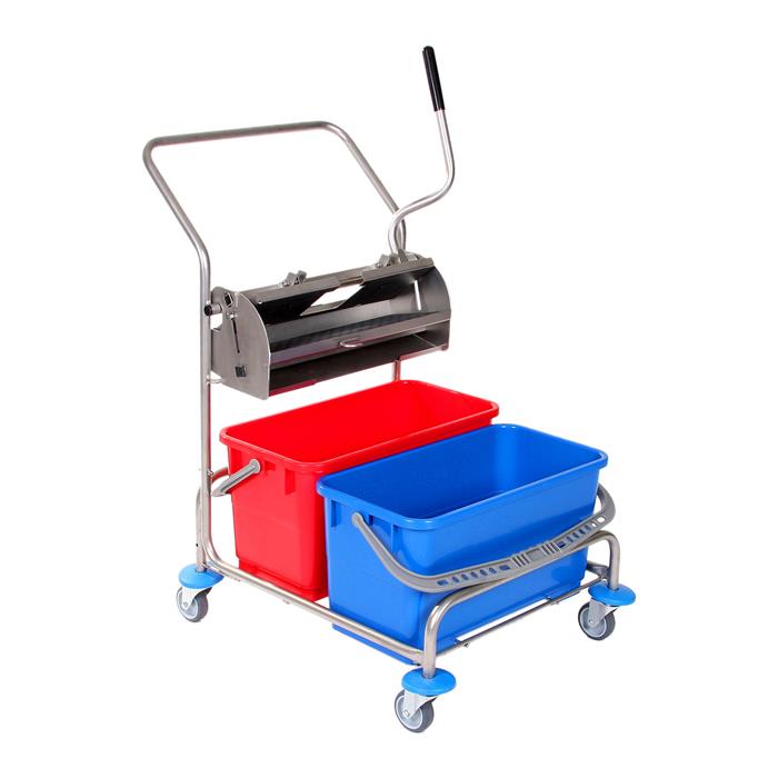 Chariot double seaux 22l, ACIER INOX, avec presse à plat PATENT