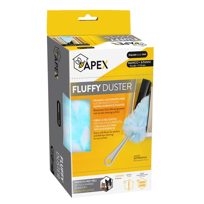 Apex Fluffy Duster Plumeau Poign&eacute;e + 5 Chiffons (ct 12x6p= 72)