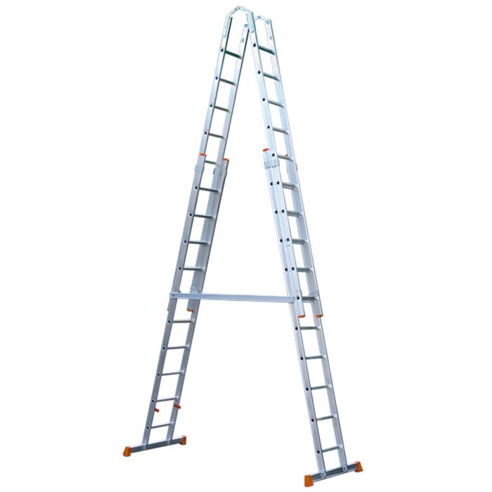 Echelle coulissante à main, 4 plans de 8 échellons, aluminium