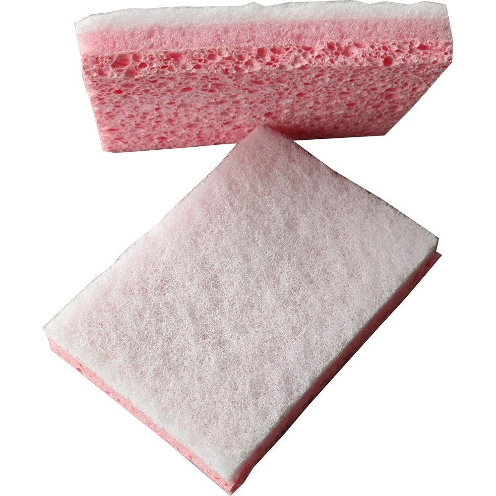 1 pi&egrave;ce Eponge v&eacute;g&eacute;tale rose sur r&eacute;cureur blanc 12,7x8,9x3cm