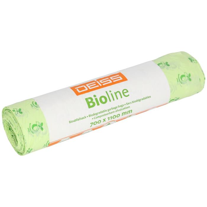 1 Carton de 25Rlx; Sac Biodégradable 70x110 cm; 1rlx = 10 pièces; 25my; 120Litre; Vert