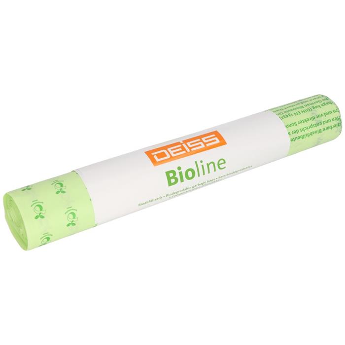 1 Carton de 20Rlx; Sac Biodégradable 650+550x1350mm; 1rlx = 5 pièces; 25my; 240Litre; Vert
